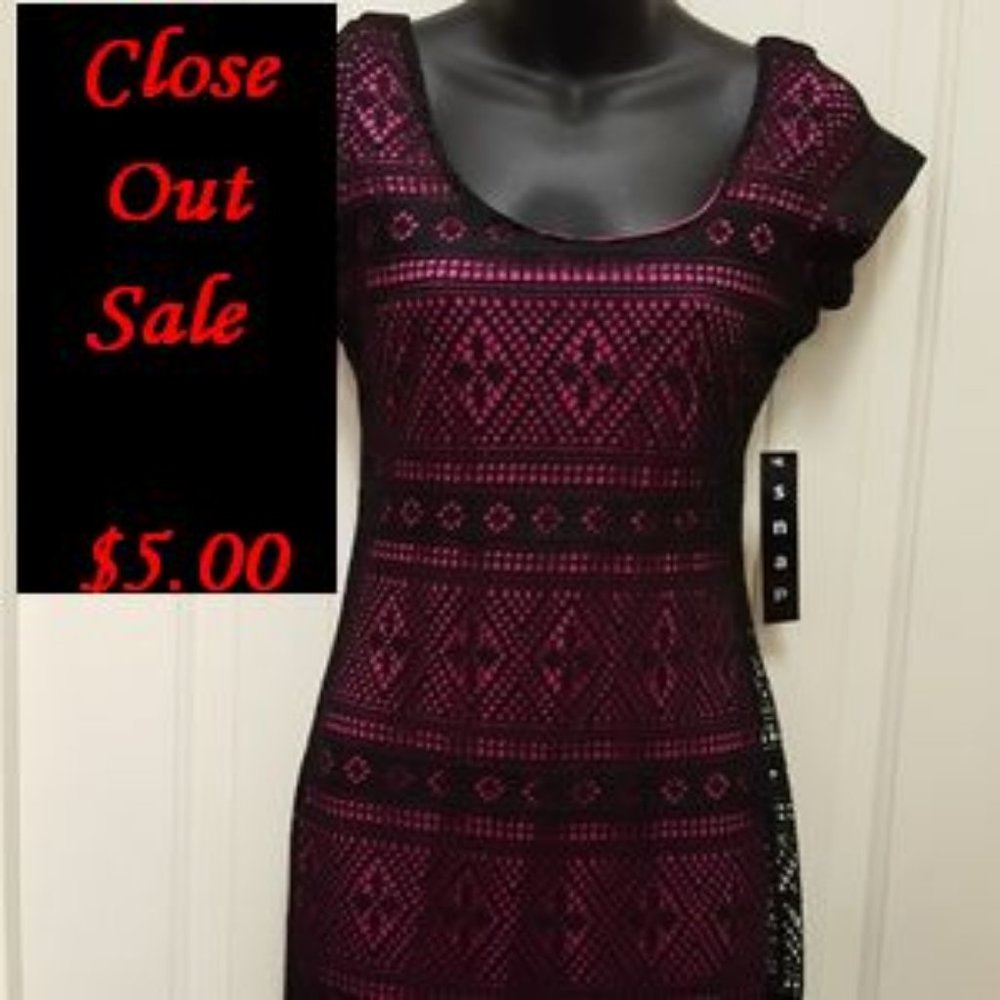 NWT Snap Black Lace & Hot Pink Short Sleeve Dress
